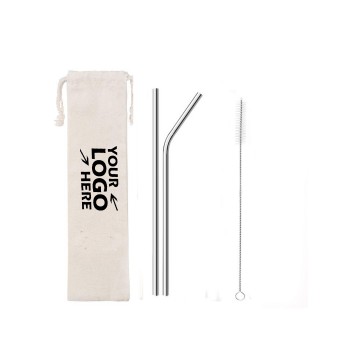 3 in 1 Silver Drinking Straws Set with Cleaning Brush